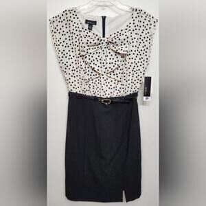 NWT Alyx Cream Black Office Siren Polka Dot Dress, Size 4 Petite